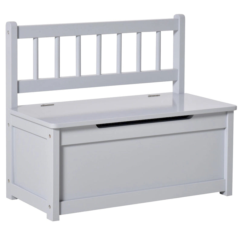 Banc de rangement pour enfants rose/gris/blanc avec couvercle de sécurité – Coffre à jouets et siège 2 en 1