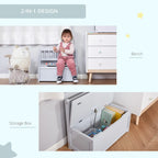 Banc de rangement pour enfants rose/gris/blanc avec couvercle de sécurité – Coffre à jouets et siège 2 en 1