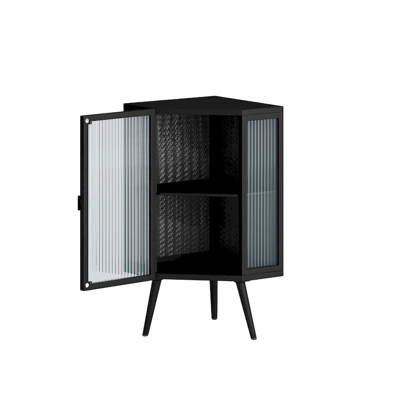 Meuble d'angle de sol en métal blanc/noir, porte simple, 2 étagères