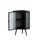 Meuble d'angle de sol en métal blanc/noir, porte simple, 2 étagères