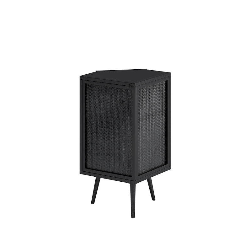Meuble d'angle de sol en métal blanc/noir, porte simple, 2 étagères