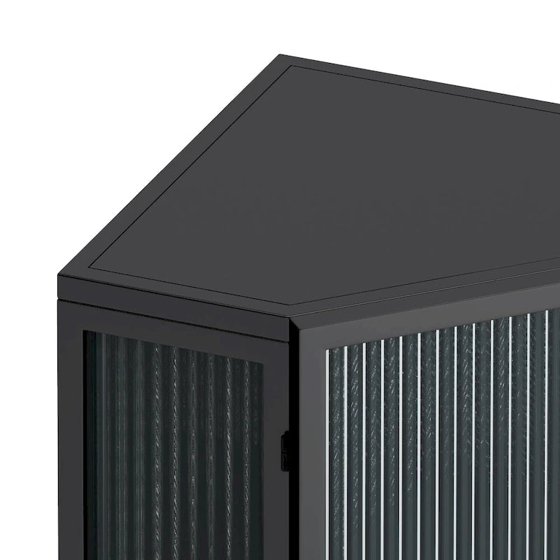 Meuble d'angle de sol en métal blanc/noir, porte simple, 2 étagères