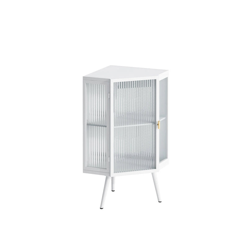 Meuble d'angle de sol en métal blanc/noir, porte simple, 2 étagères