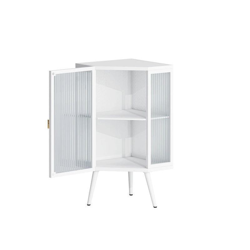Meuble d'angle de sol en métal blanc/noir, porte simple, 2 étagères
