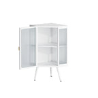 Meuble d'angle de sol en métal blanc/noir, porte simple, 2 étagères