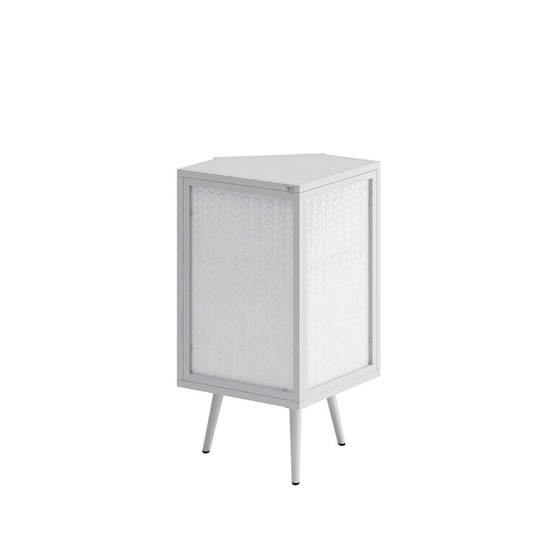 Meuble d'angle de sol en métal blanc/noir, porte simple, 2 étagères