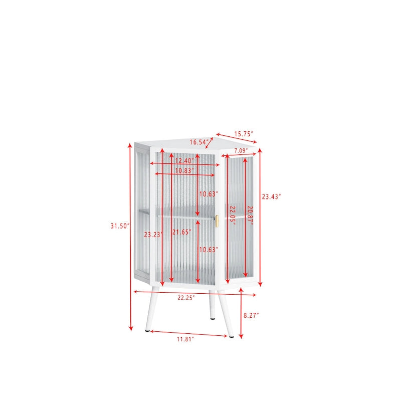 Meuble d'angle de sol en métal blanc/noir, porte simple, 2 étagères