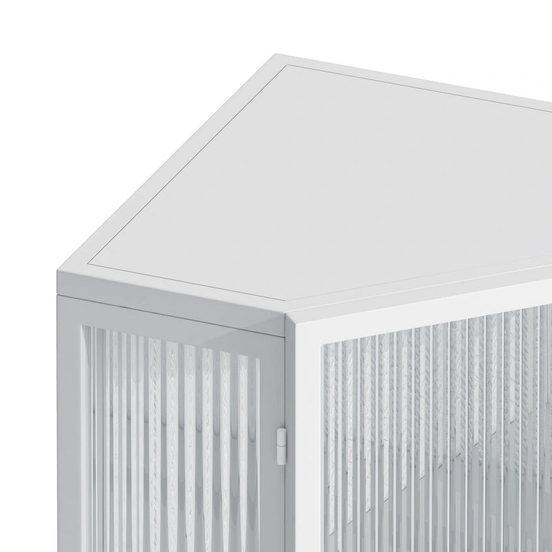Meuble d'angle de sol en métal blanc/noir, porte simple, 2 étagères