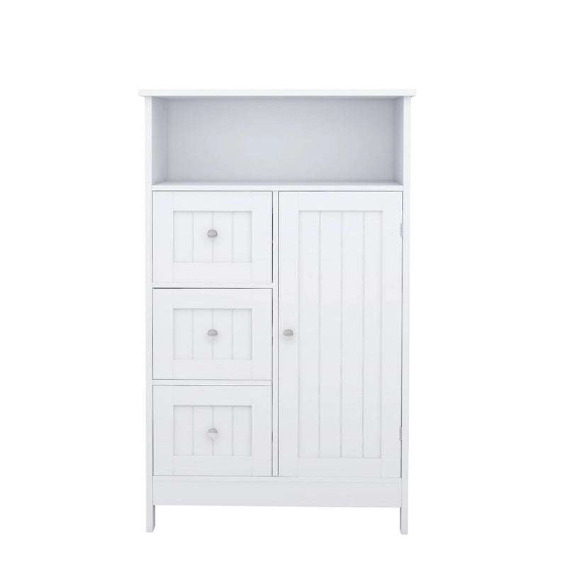 Meuble de rangement au sol blanc – 3 tiroirs et 1 porte, pour 1 personne