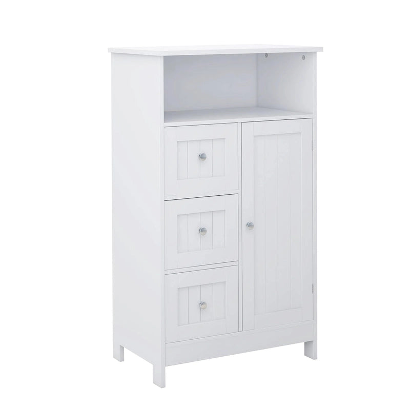 Meuble de rangement au sol blanc – 3 tiroirs et 1 porte, pour 1 personne