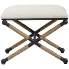Banc simple en tissu couleur avoine avec cadre en fer noir