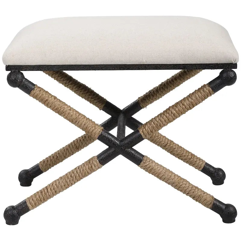 Banc simple en tissu couleur avoine avec cadre en fer noir
