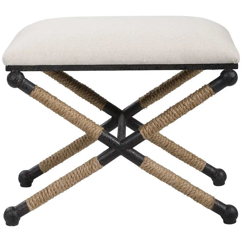 Banc simple en tissu couleur avoine avec cadre en fer noir
