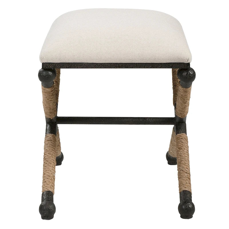 Banc simple en tissu couleur avoine avec cadre en fer noir