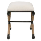 Banc simple en tissu couleur avoine avec cadre en fer noir