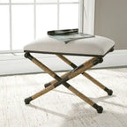 Banc simple en tissu couleur avoine avec cadre en fer noir