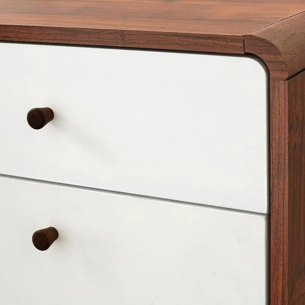Meuble de classement à 2 tiroirs de style Mid-Century en noyer et blanc