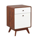 Meuble de classement à 2 tiroirs de style Mid-Century en noyer et blanc