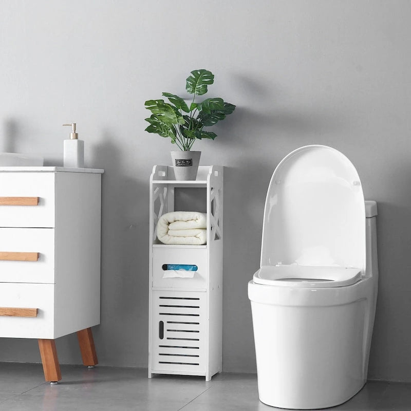 Meuble de salle de bain blanc à 3 niveaux sur pied - Usage unique