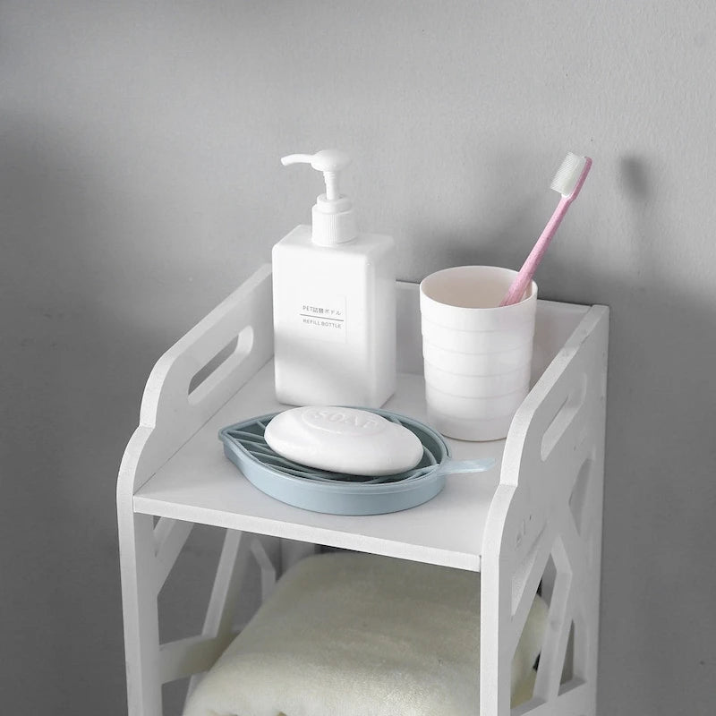 Meuble de salle de bain blanc à 3 niveaux sur pied - Usage unique