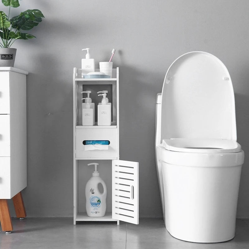 Meuble de salle de bain blanc à 3 niveaux sur pied - Usage unique