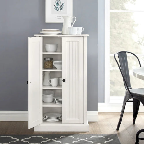 Meuble d'appoint double porte, blanc antique, style côtier