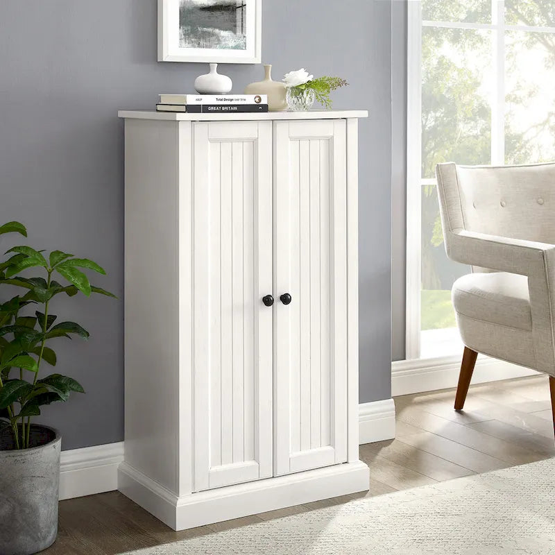 Meuble d'appoint double porte, blanc antique, style côtier