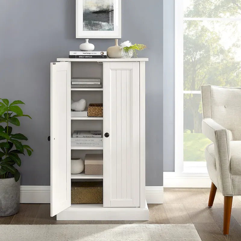 Meuble d'appoint double porte, blanc antique, style côtier