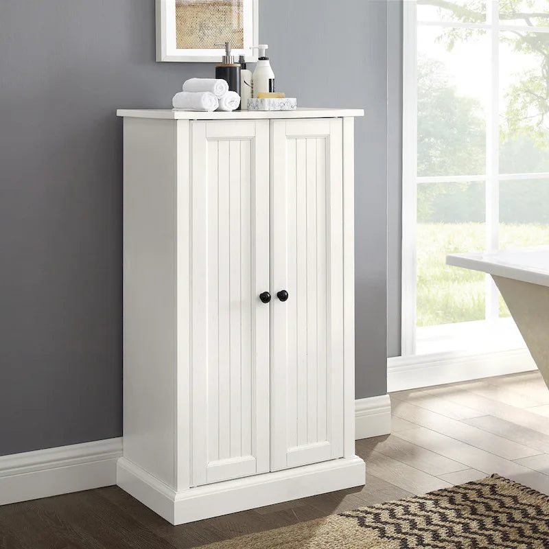Meuble d'appoint double porte, blanc antique, style côtier