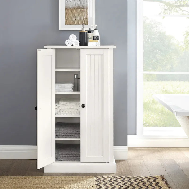 Meuble d'appoint double porte, blanc antique, style côtier