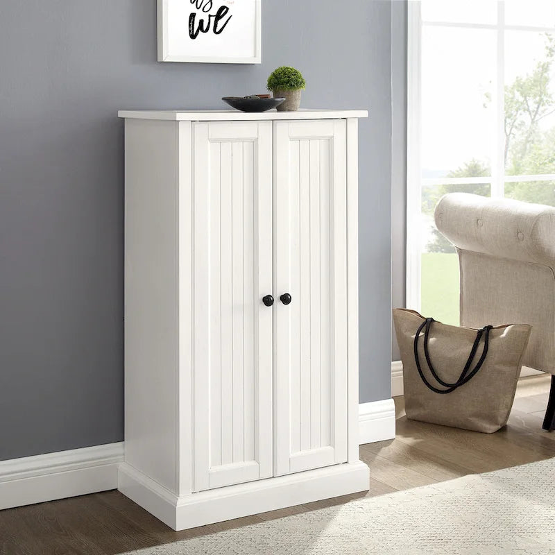 Meuble d'appoint double porte, blanc antique, style côtier