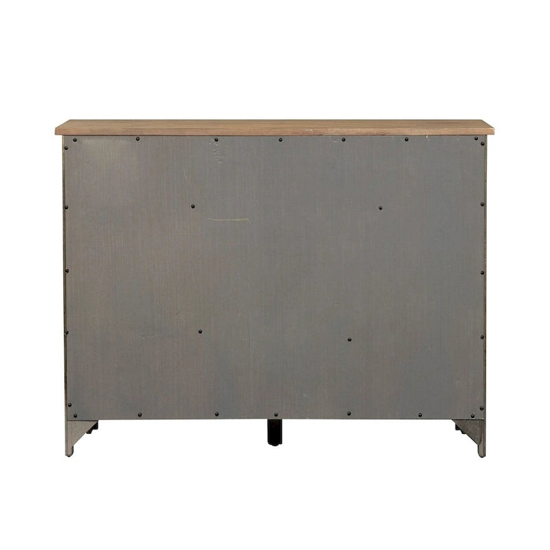 Desserte buffet gris et grès – 3 tiroirs, 2 portes, rangement pour le vin
