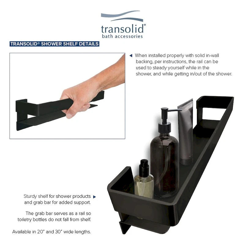 Étagère-barre d'appui en acier inoxydable de 20 po avec rail – Bronze Champagne / Chrome poli / Acier inoxydable brossé / Noir mat