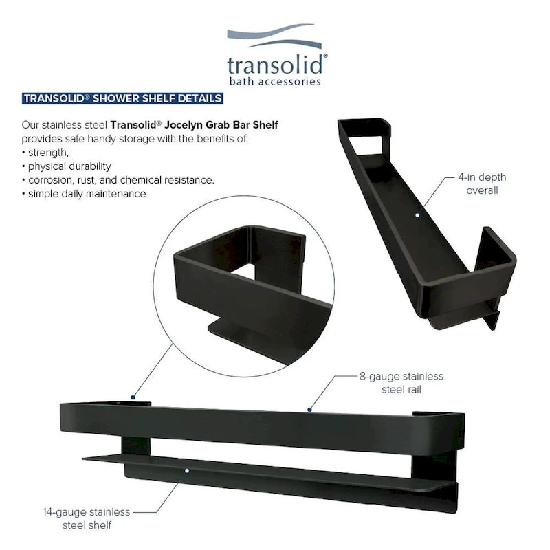 Étagère-barre d'appui en acier inoxydable de 20 po avec rail – Bronze Champagne / Chrome poli / Acier inoxydable brossé / Noir mat