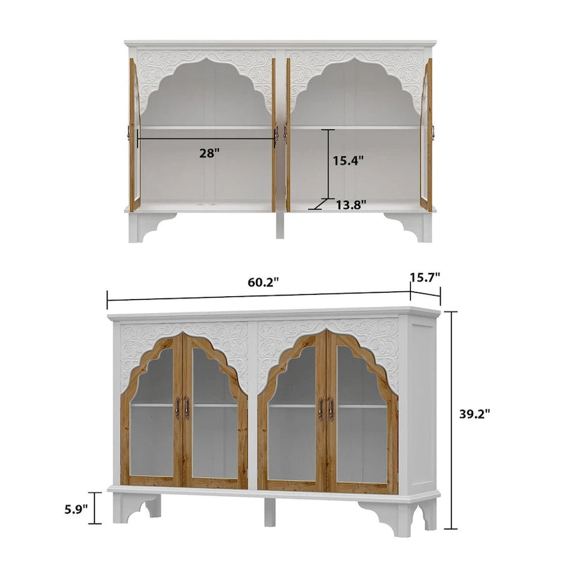 Meuble de rangement rétro blanc style palais — Portes en verre acrylique, 1 pièce