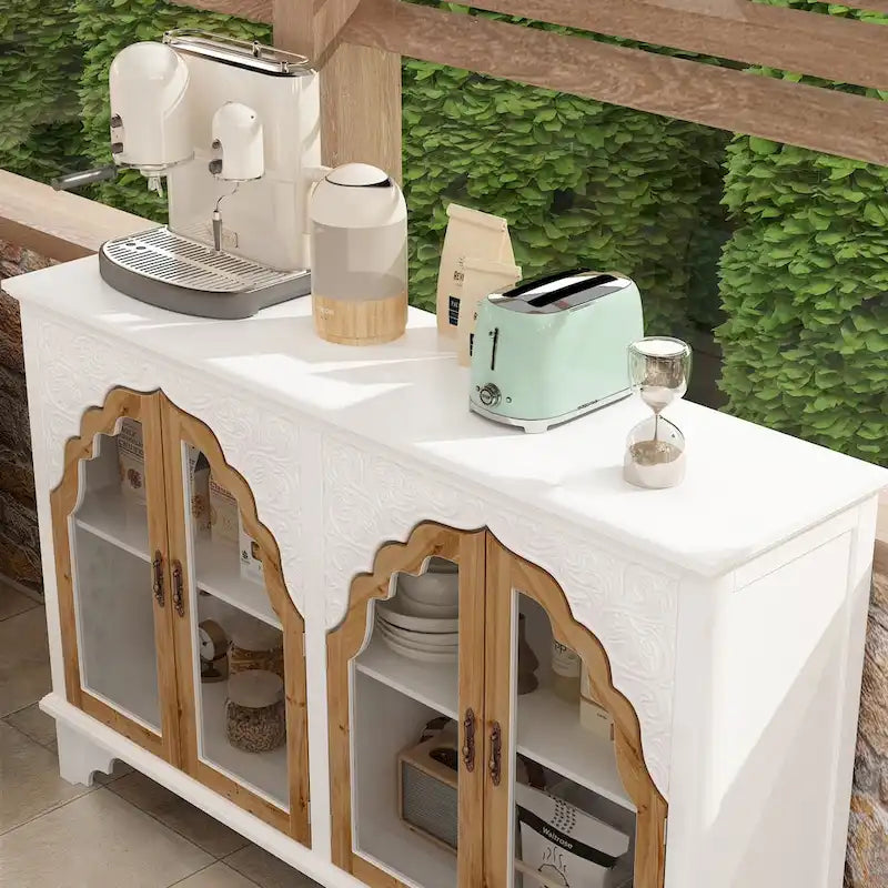 Meuble de rangement rétro blanc style palais — Portes en verre acrylique, 1 pièce