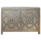 Meuble d'appoint vintage à 2 portes taupe vieilli et argent / noir et or