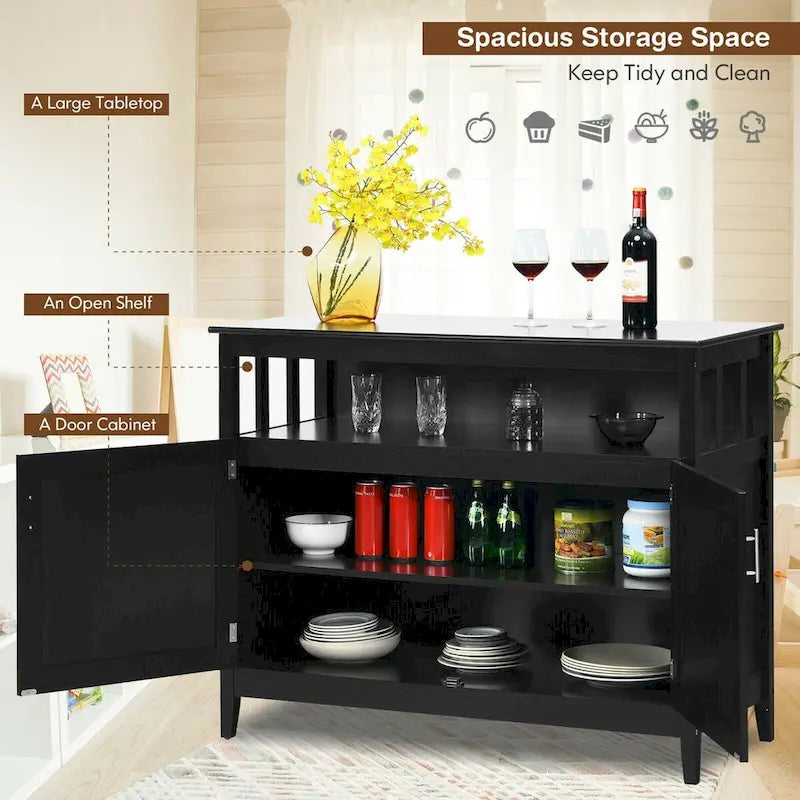 Armoire de cuisine noire à 2 portes, en MDF et pin massif