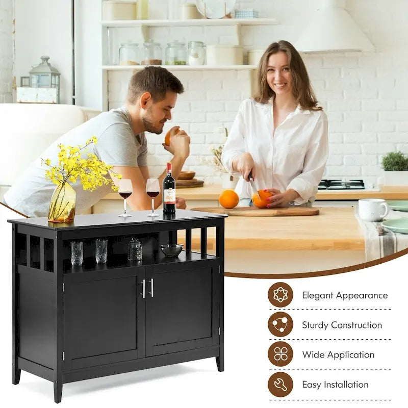 Armoire de cuisine noire à 2 portes, en MDF et pin massif