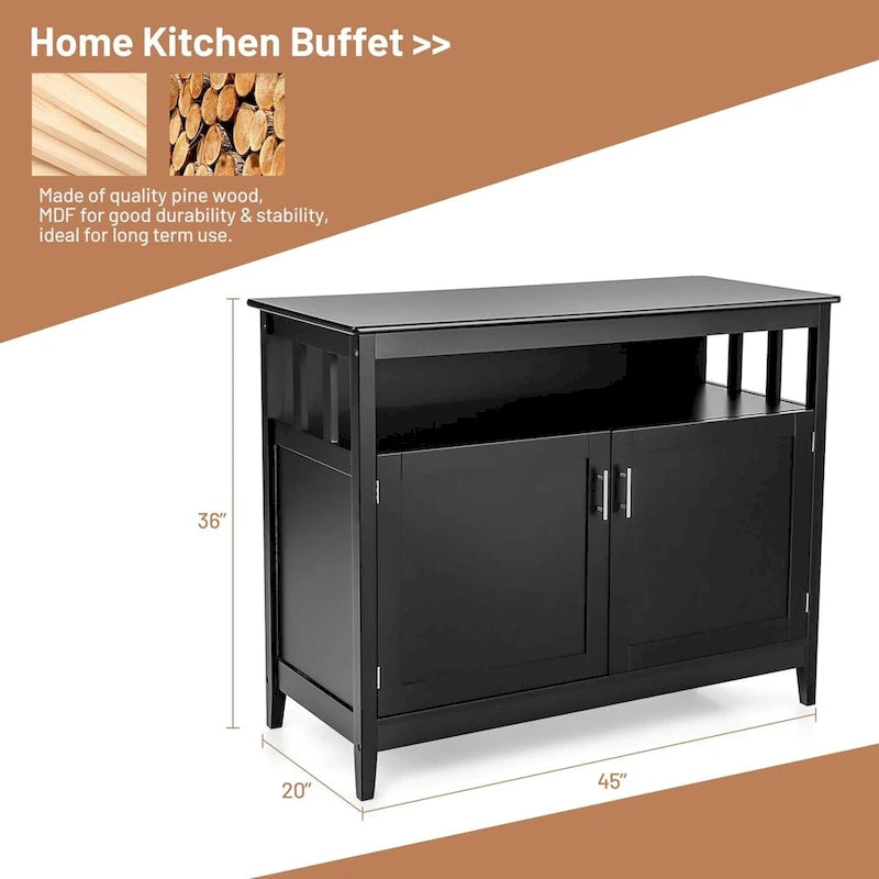 Armoire de cuisine noire à 2 portes, en MDF et pin massif
