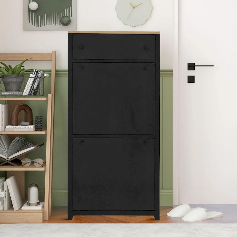 Meuble à chaussures minimaliste en bois blanc/noir – Peut contenir 8 à 12 paires