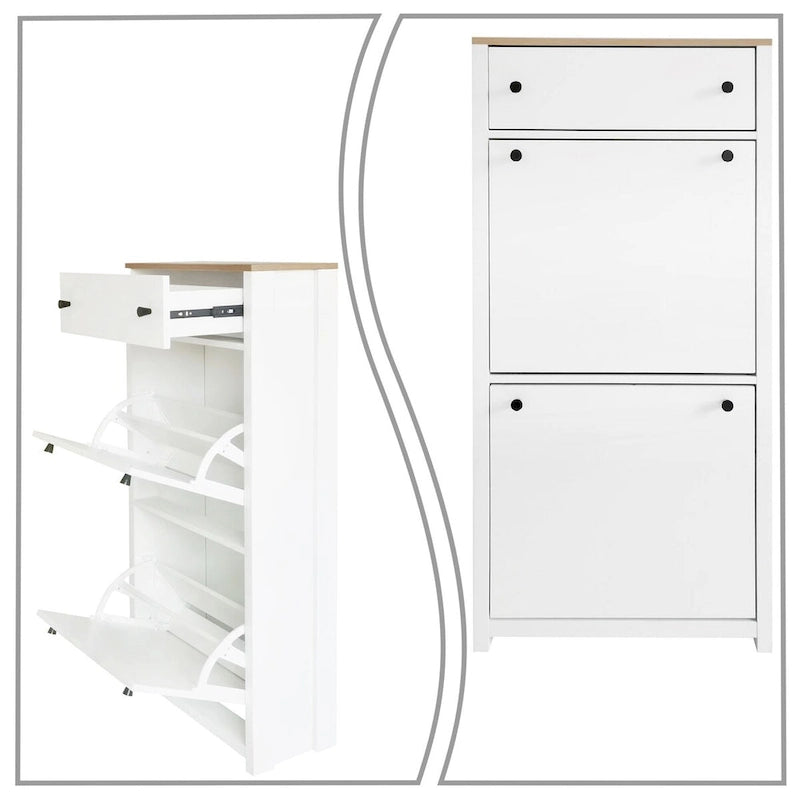 Meuble à chaussures minimaliste en bois blanc/noir – Peut contenir 8 à 12 paires