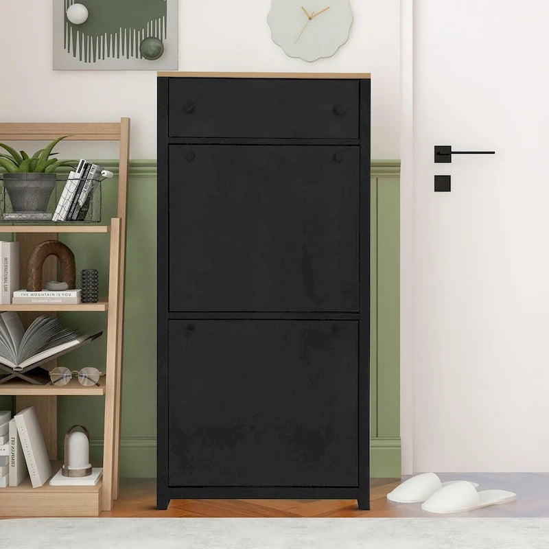 Meuble à chaussures minimaliste en bois blanc/noir – Peut contenir 8 à 12 paires