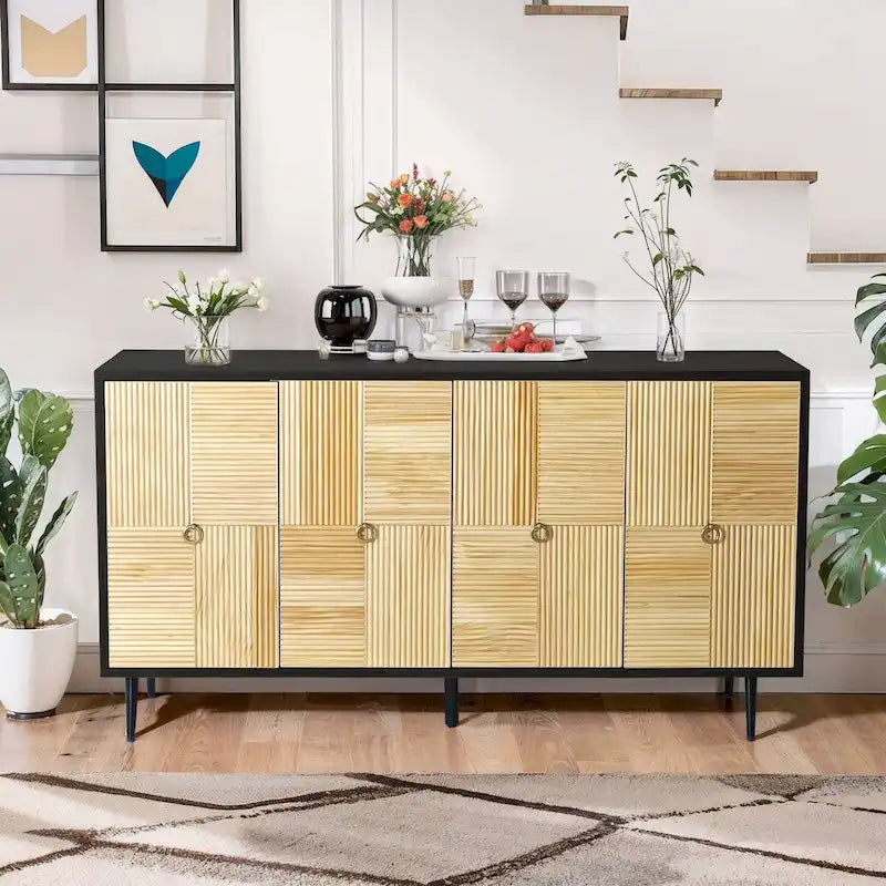 Meuble de rangement rétro marron/noir à 4 portes — Rangement double couche