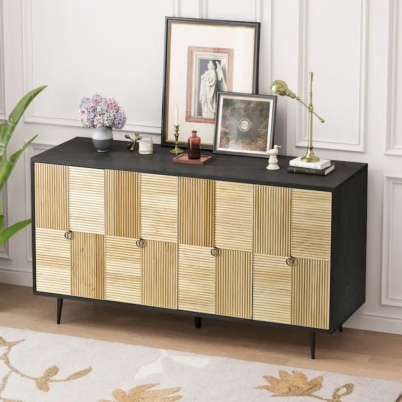 Meuble de rangement rétro marron/noir à 4 portes — Rangement double couche