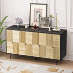 Meuble de rangement rétro marron/noir à 4 portes — Rangement double couche