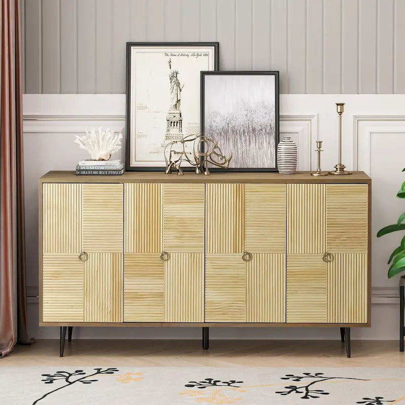 Meuble de rangement rétro marron/noir à 4 portes — Rangement double couche
