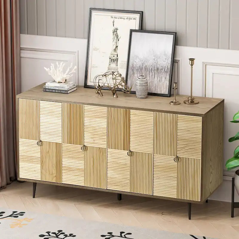 Meuble de rangement rétro marron/noir à 4 portes — Rangement double couche