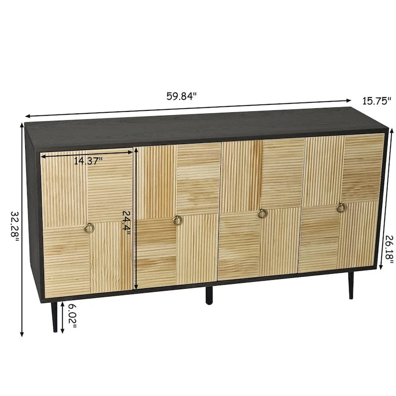 Meuble de rangement rétro marron/noir à 4 portes — Rangement double couche