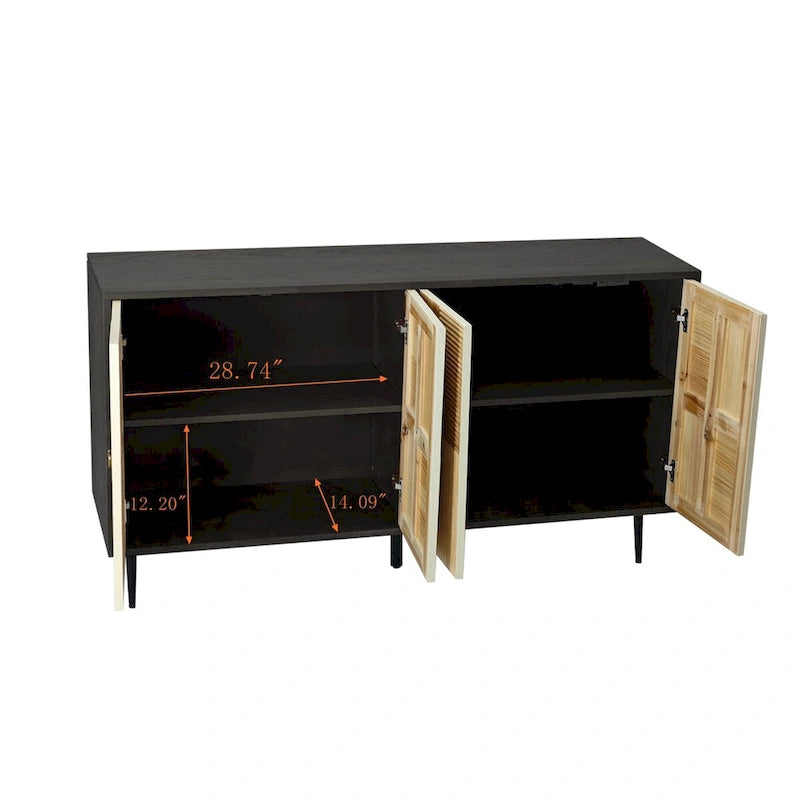 Meuble de rangement rétro marron/noir à 4 portes — Rangement double couche